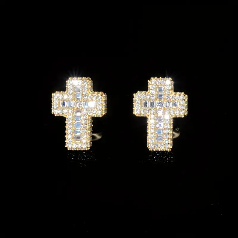 VVS1 Moissanite S925 925 Silver Baguette Cross Earrings