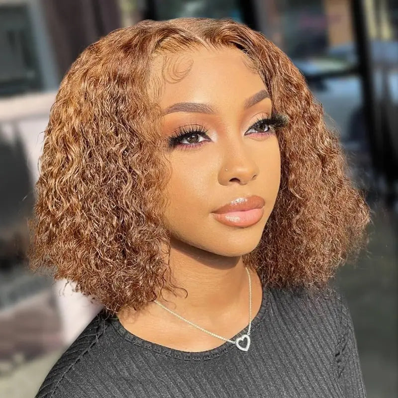 250% Density 4/ 27 Ombre Highlight Deep Wave Curly Bob Wigs Human Hair Pre Plucked Put On And Go Glueless 13x4 HD Honey Blonde Highlight Lace Front Wig Human Hair for Women Wet And Wavy