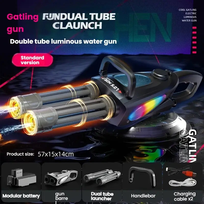 Gatling Electric Water Gun For Adults Kids Ages 8+, Most Powerful Automatic Squirt Gun, High Powered 28-32 FT Long Range Auto Water Blaster