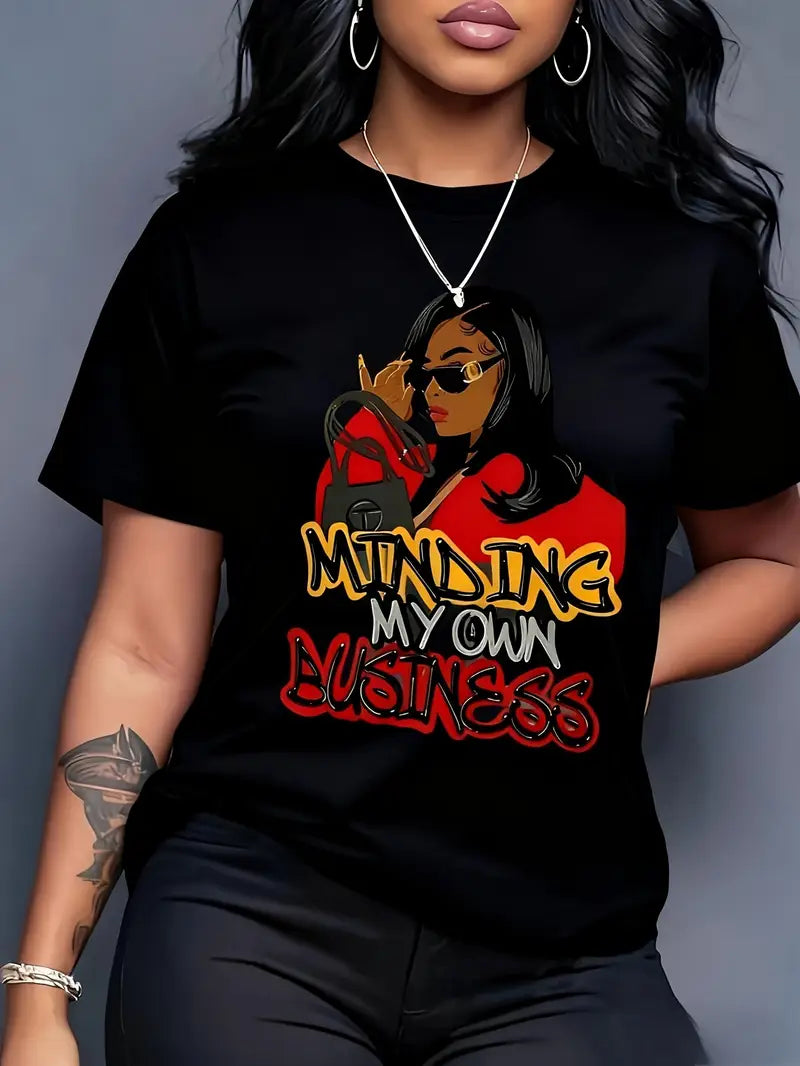 Women's 100% Anime Letter Print T-Shirt - Kawaii Manga Style Round Neck Casual Tee