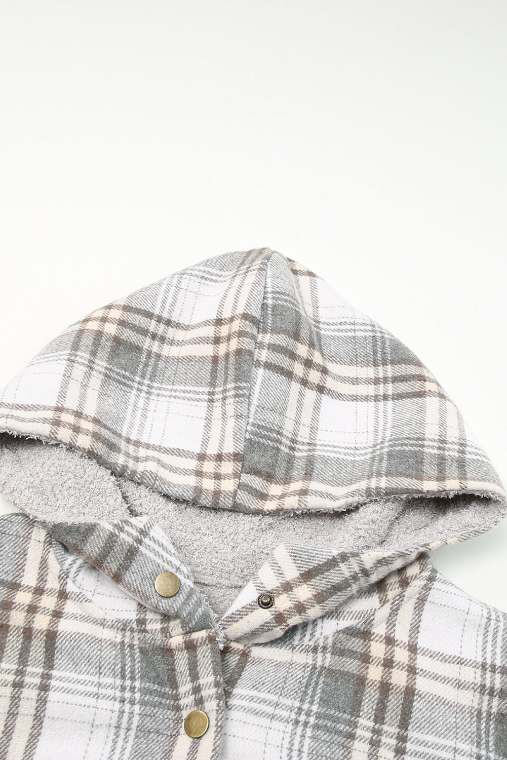 Plaid Pattern Sherpa Lined Hooded Shacket