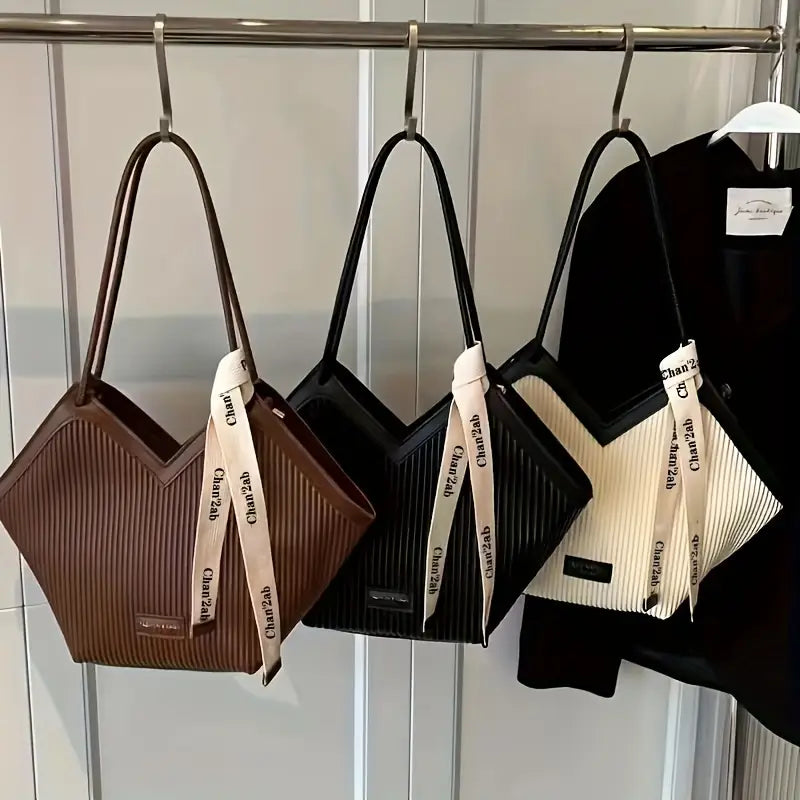 Durable PU Tote Bag - Stylish Love-Themed, Black with Golden-Tone Hardware