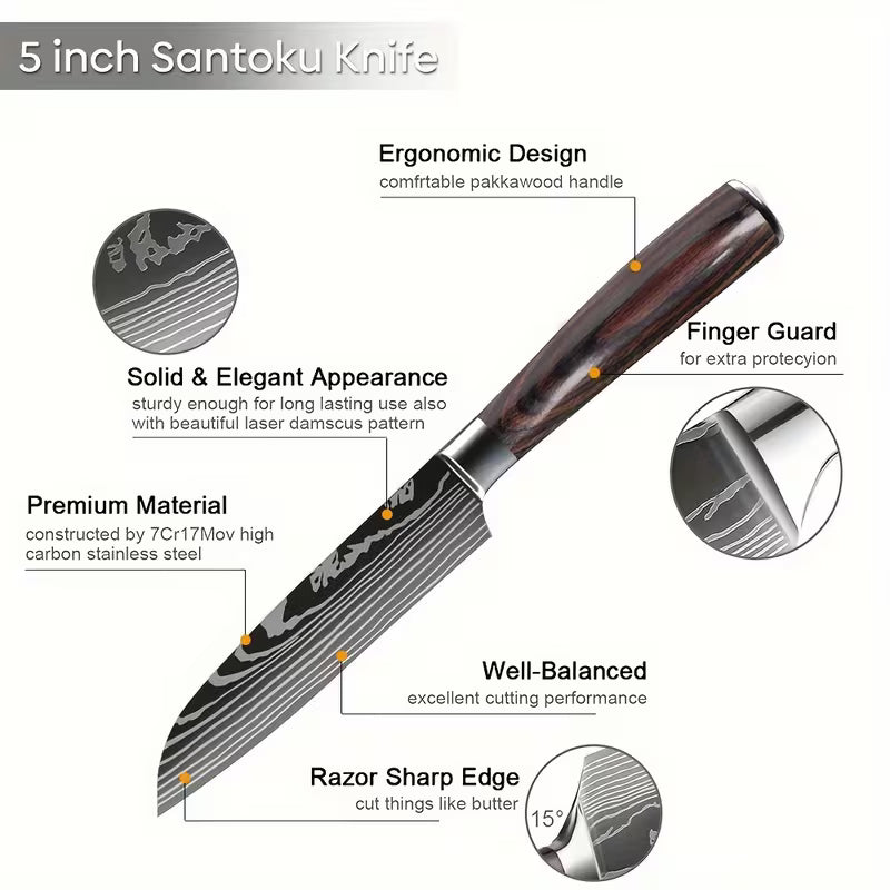 10pcs Mahogany Kitchen Chef Knife Set, 3.5-8 Inch, High Carbon Stainless Steel, Ergonomic Wooden Handle