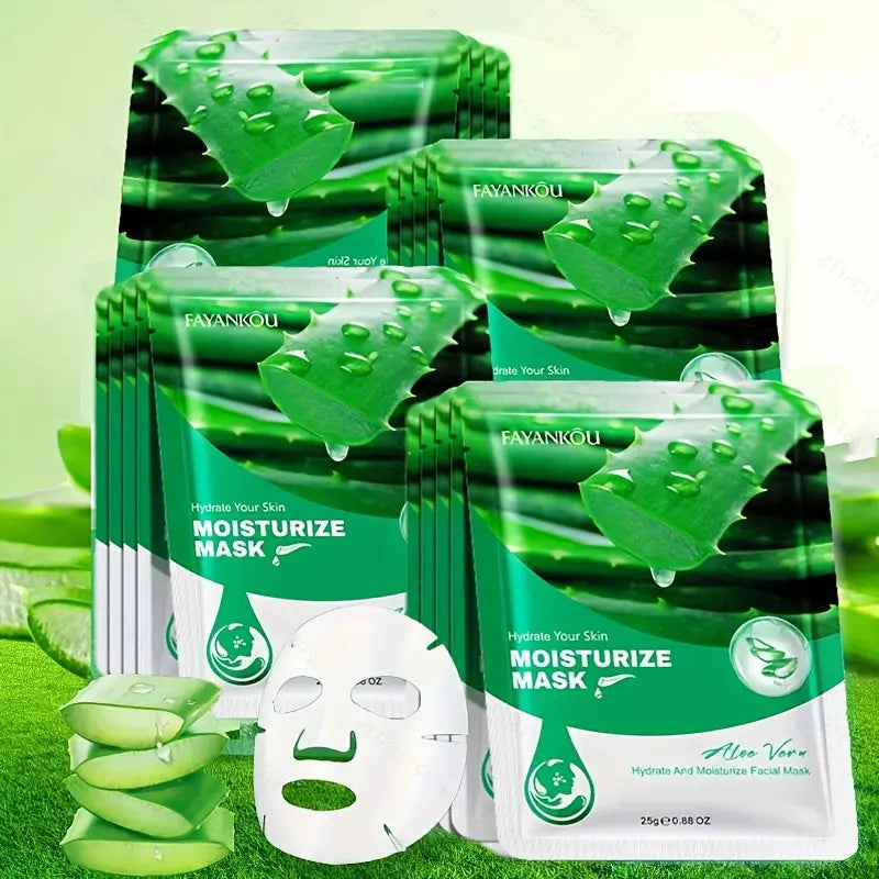 20pcs Of Aloe Vera Facial Masks, Spring And Summer Moisturizing Masks, Rich In Aloe Vera Essence And Glycerin