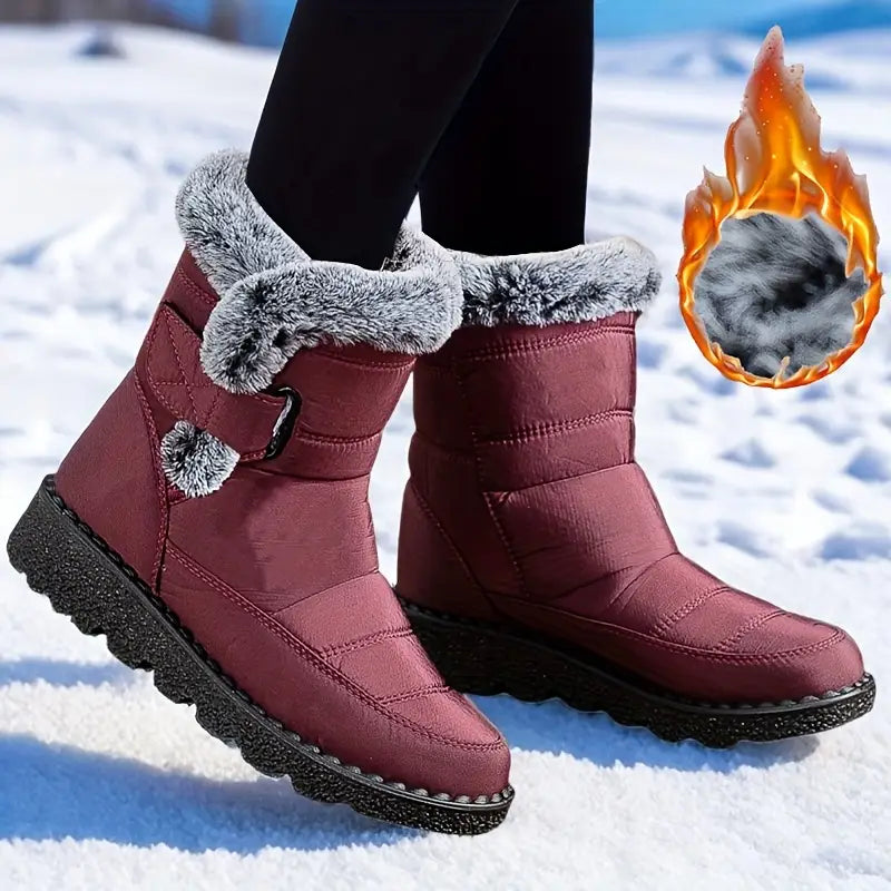 Women Thermal Insulated Cold Weather Shoes with Non-Slip Rubber Sole, Mid-Calf Boots for Snow
