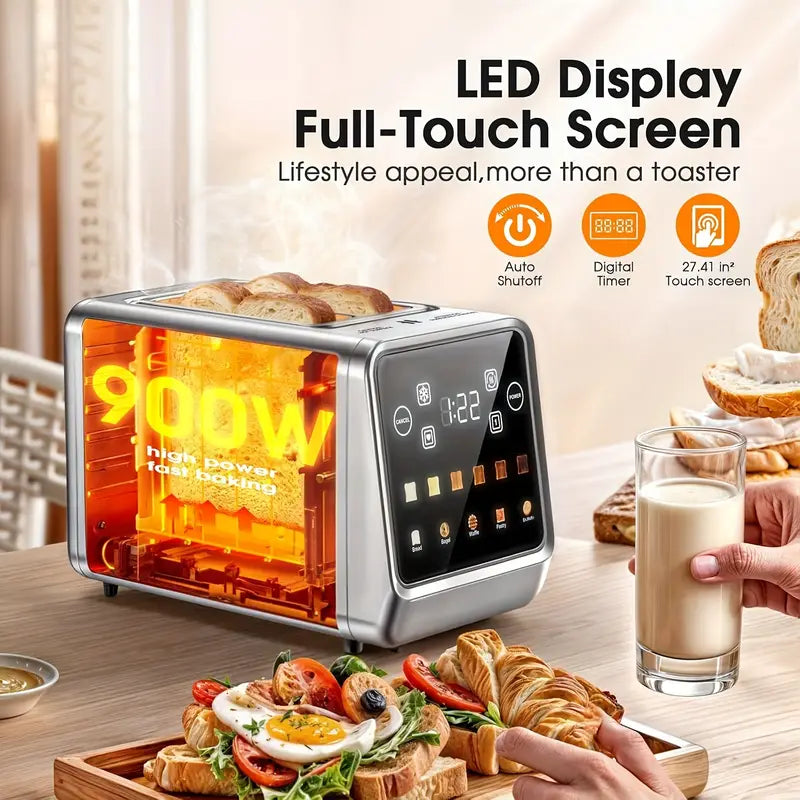 Touch Screen Toaster 2 Slice, Stainless Steel Smart Digital Toasters with Memory Function
