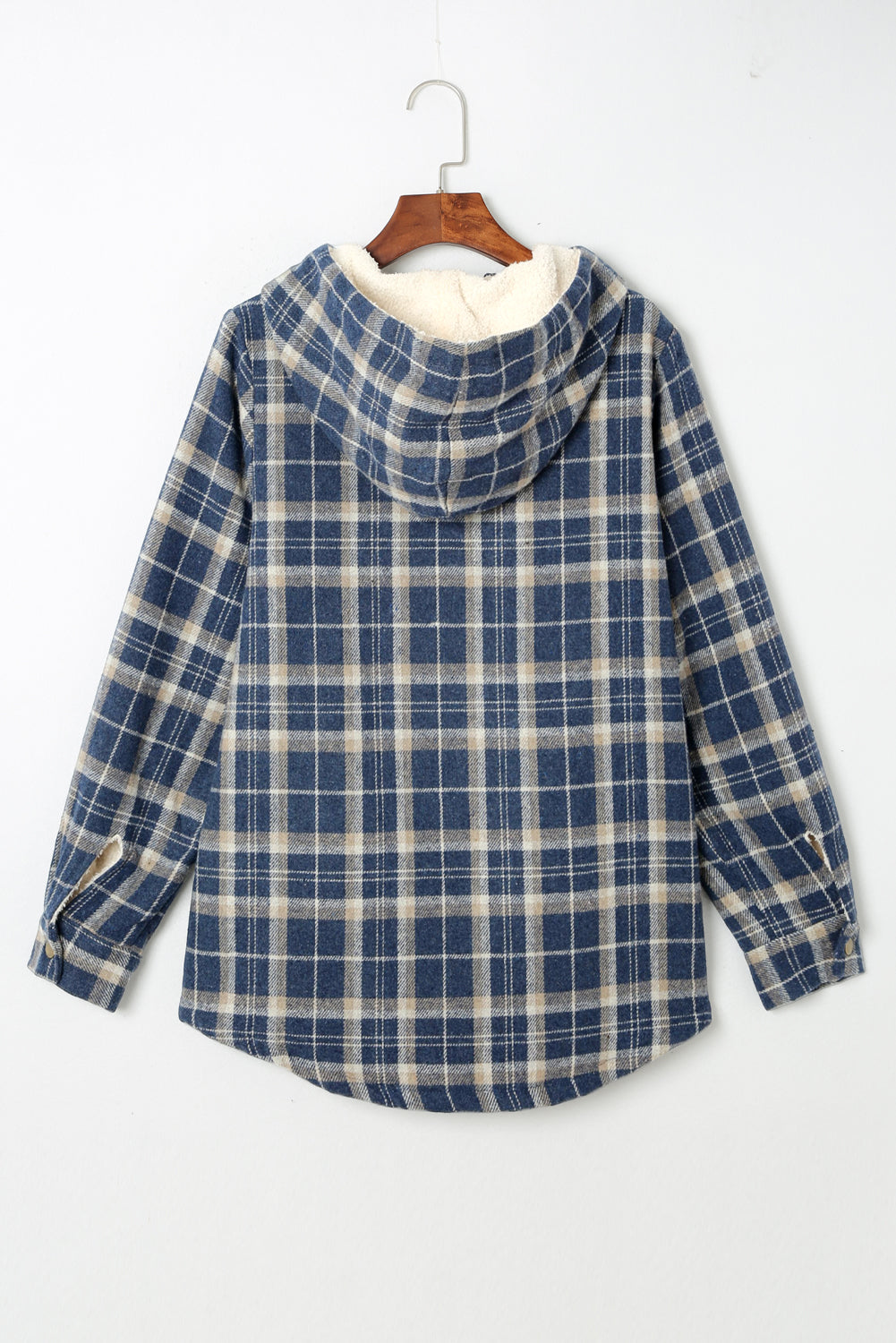 Plaid Pattern Sherpa Lined Hooded Shacket