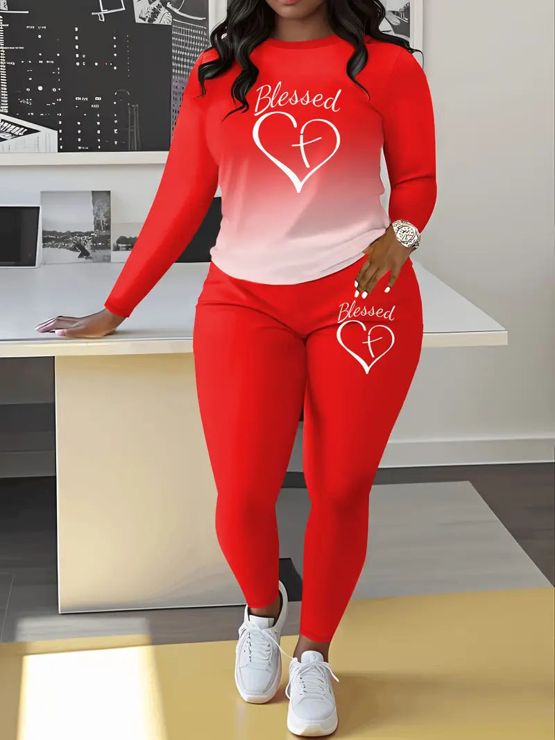 SMCT32 Gradient Color Personality Letter Print Casual Set