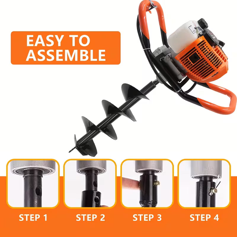 62CC Auger Post Hole Digger With 2 Auger Drill Bits(6" & 8") + 1 Extension Rods, 2 Stroke Gas Powered Earth Post Hole Digger