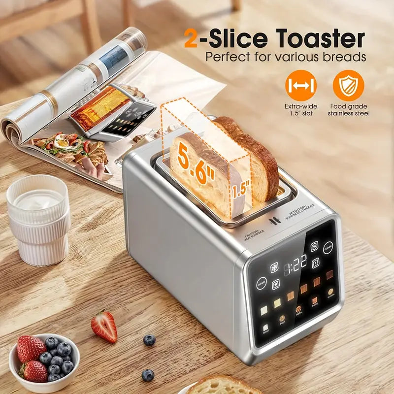 Touch Screen Toaster 2 Slice, Stainless Steel Smart Digital Toasters with Memory Function