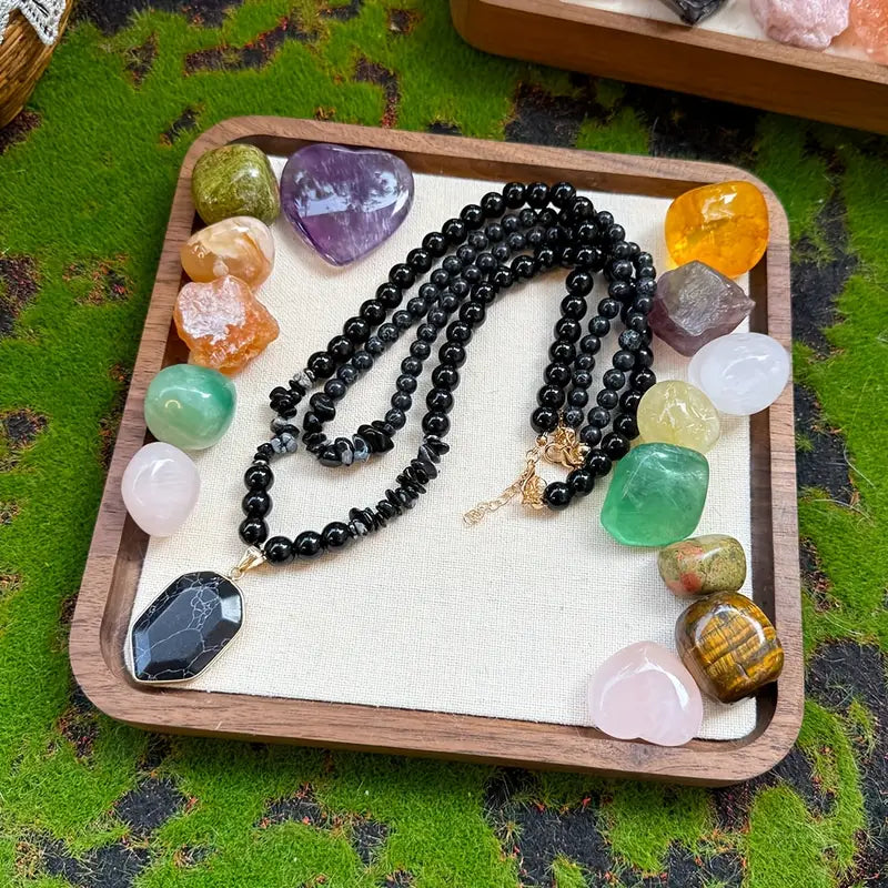 2pcs/Guardian Necklace Obsidian And Black Onyx Beaded Pendant Necklace For Men And Women Protection And Grounding