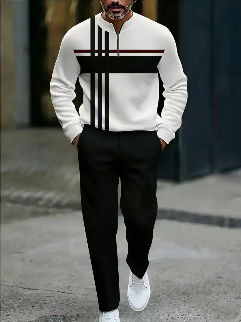 Men'S Stylish Two-Piece Suit with Zipper Details