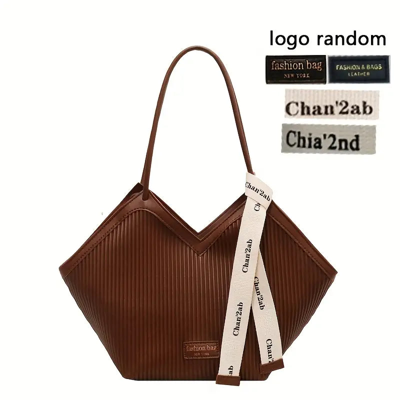 Durable PU Tote Bag - Stylish Love-Themed, Black with Golden-Tone Hardware