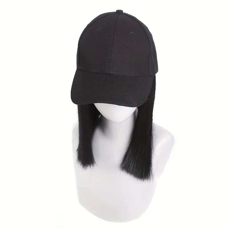 10 Inch Synthetic Straight Hair Black Baseball Cap for Women, Heat Resistant Fiber Hat Suitable for Daily Casual Use