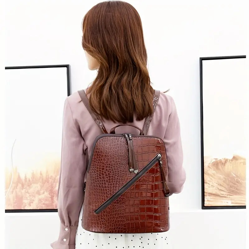 6pcs Set PU Minimalist Crocodile Embossed Women's Bag Set