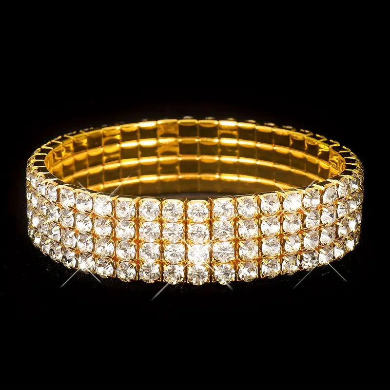 4pcs Set New Fashion Dinner Bag Sparkly Rhinestone Striped Tote Wedding Bridesmaid Bag