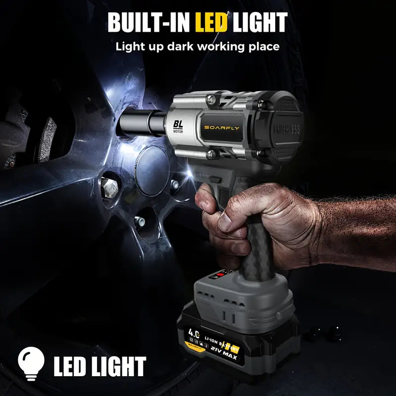 Wireless Impact Wrench, 1200 Nm High-torque Powerful Wrench 1/2 Impact Gun, 2 4.0Ah Batteries