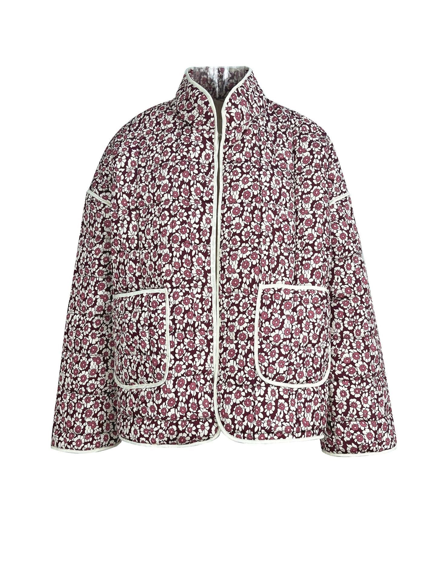 Quilted Cotton Printed Contrast Color Cotton Coat For Women