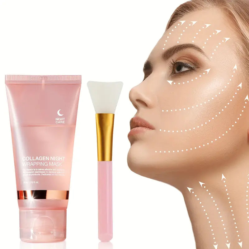 Collagen Night Wrap Mask with Jelly Brush, Alcohol-free Gentle, Deep Moisturizing, Nourishing
