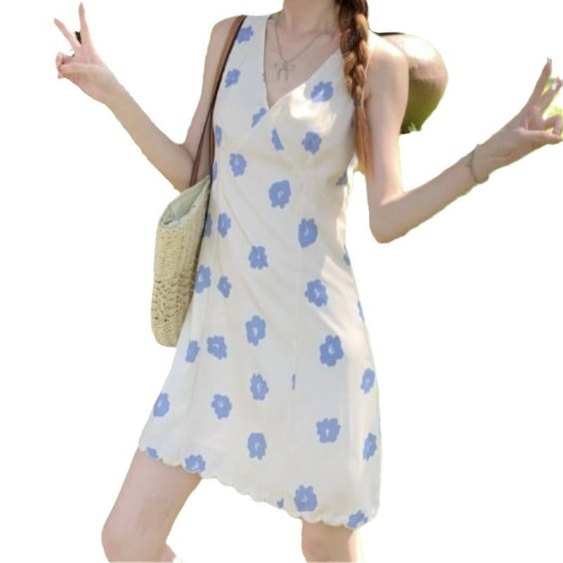 Retro Gentle Flowers V-neck Sleeveless Vest Dress