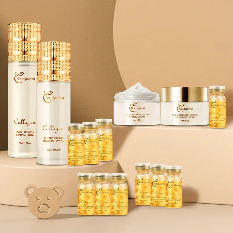 Luxury Collagen Skincare Set for for Sensitive Light Beige - 14pcs/ Set - with Collagen, Niacinamide, Hyaluronic Acid - Deep Moisturizing