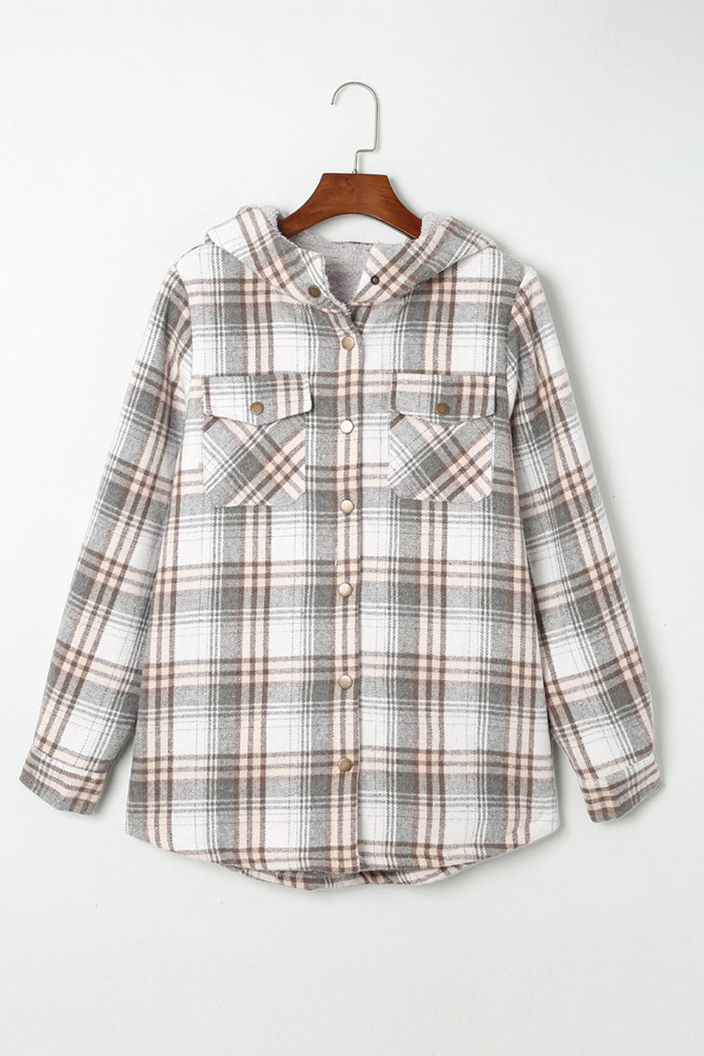 Plaid Pattern Sherpa Lined Hooded Shacket