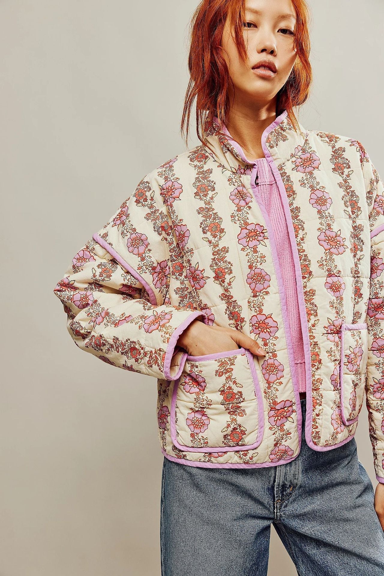 Quilted Cotton Printed Contrast Color Cotton Coat For Women