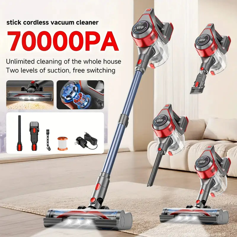 Cordless Vacuum Cleaner, MAX 70Kpa Powerful Stick Vacuum with 45min Runtime