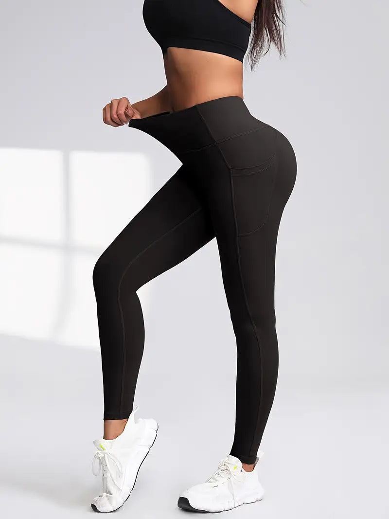 6pcs Women's High-Waisted Leggings - Non-See-Through Pants with Side Pockets