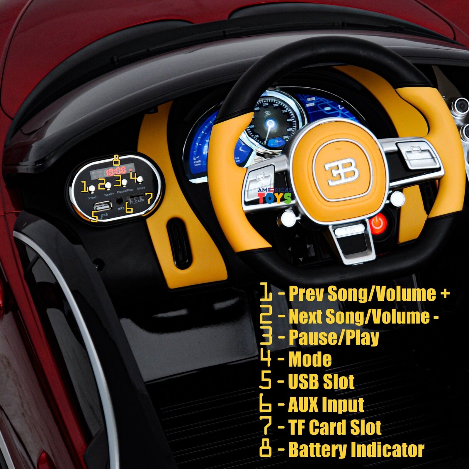 Licensed Bugatti R/C Car with Music, Leather Seat, and Multiple Color Options