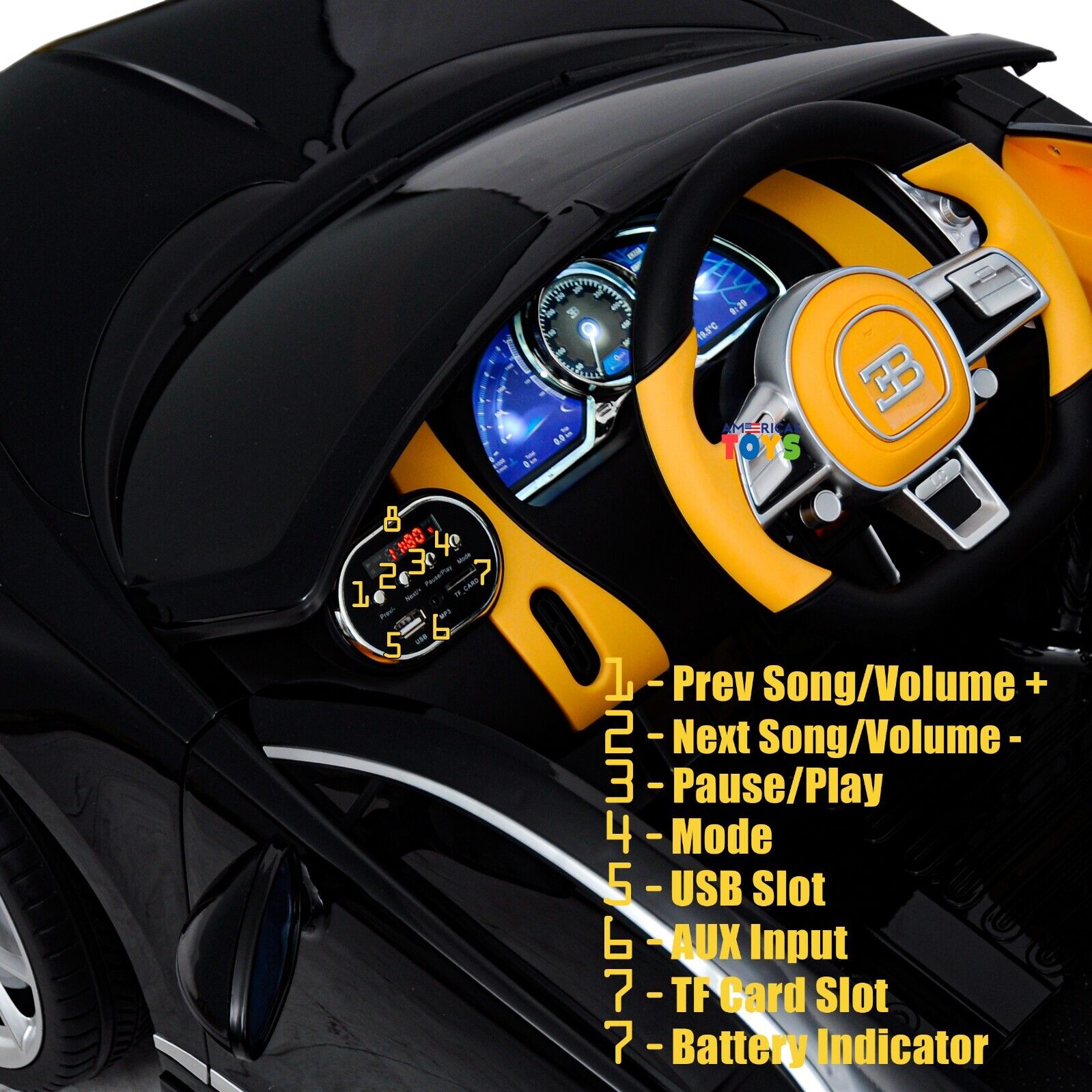 Licensed Bugatti R/C Car with Music, Leather Seat, and Multiple Color Options