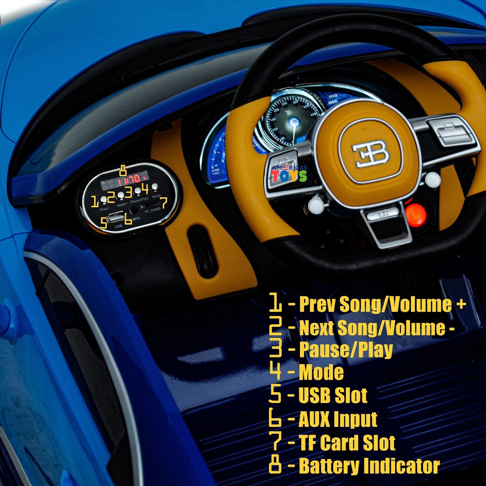 Licensed Bugatti R/C Car with Music, Leather Seat, and Multiple Color Options