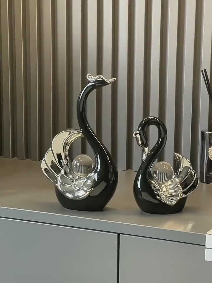 High-end Light Luxury Crystal Ball Swan Ceramic Ornament Creative Home Living Room Entrance TV Cabinet Decoration