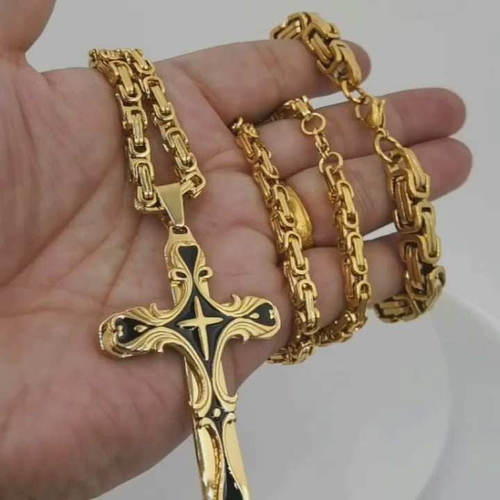 2pcs vintage necklace, Cuban chain beads, weight sense men fashion pin, hand pin set