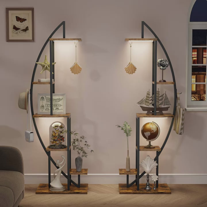 Magazine Holders with Lights, 2pcs Corner Shelf Stand, 63" Tall Large Metal Bookshelf, 6-Tier Narrow Bookcase for Collectibles