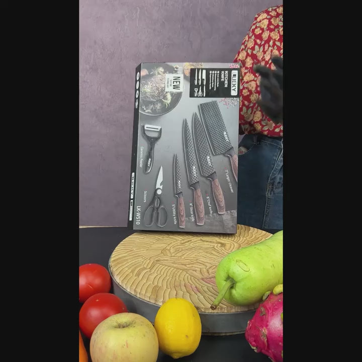 Professional 6pcs Kitchen Knives Set, Chef, Cleaver, Slicer