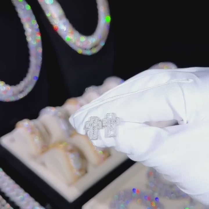 VVS1 Moissanite S925 925 Silver Baguette Cross Earrings