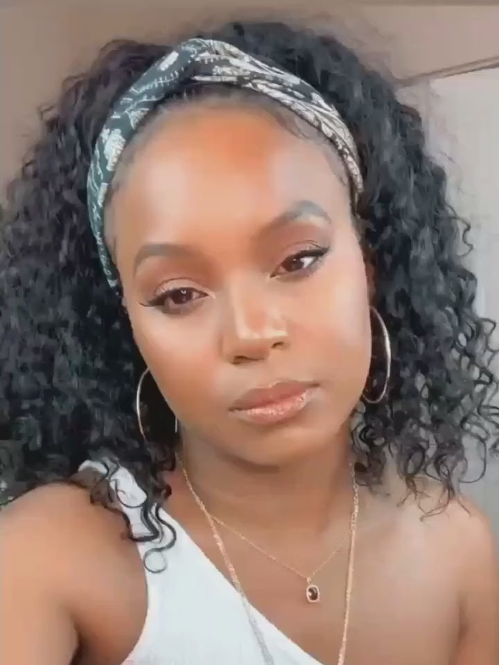 200% Density Brazilian Remy Human Hair Wig - Glueless Headband Deep Wave Sporty Style Rose Net Cap for Women