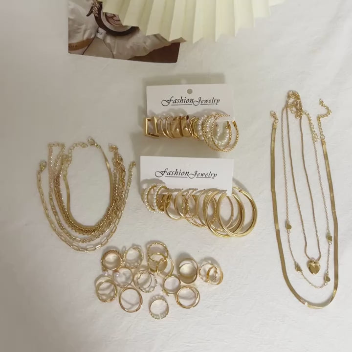 54pcs Elegant Jewelry Set With Earrings, Necklaces, Rings, And Bracelets For Girls To Wear On A Daily Basis