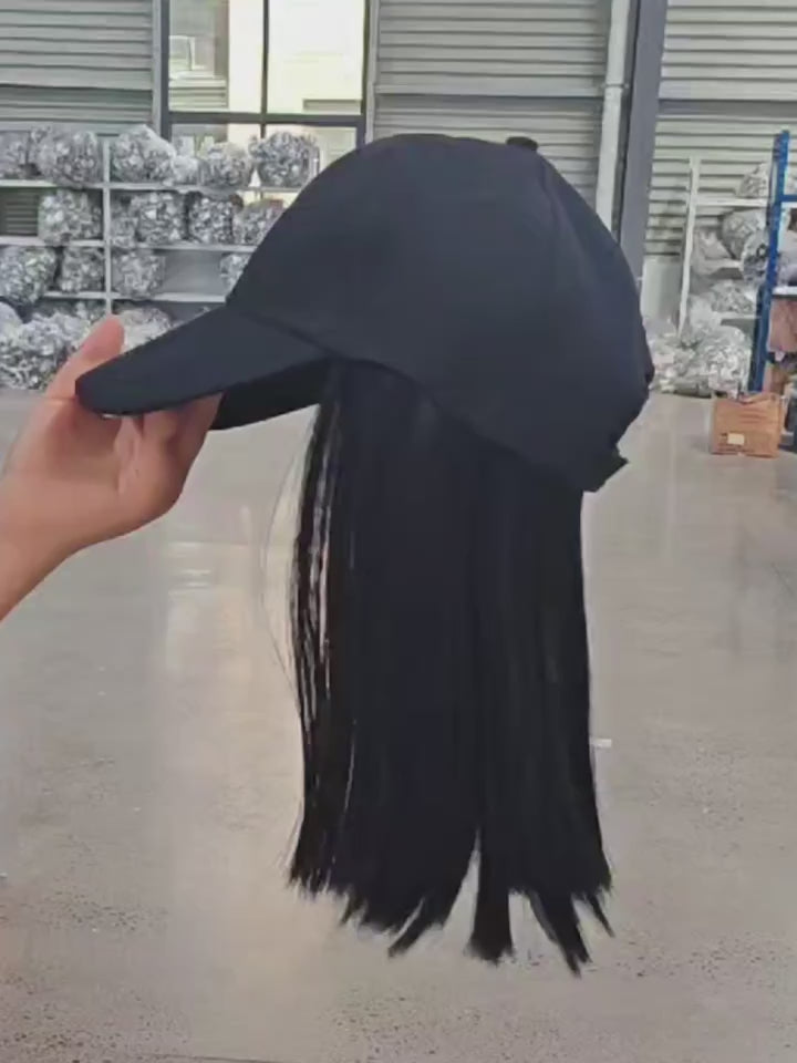 10 Inch Synthetic Straight Hair Black Baseball Cap for Women, Heat Resistant Fiber Hat Suitable for Daily Casual Use