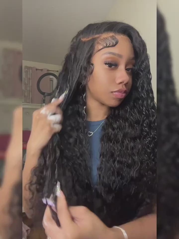 34" Glueless Water Wave Human Hair Wig - Pre-Plucked 5x5 HD Lace Closure, 250% Density Brazilian Virgin Hair