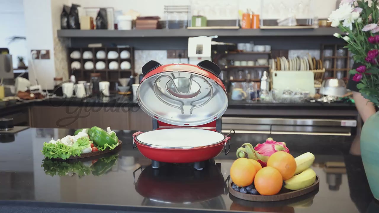 Electric Pizza Oven, 12" Indoor Countertop Pizza Maker, 1200W 5-Min Crisp, Dual Knob Control