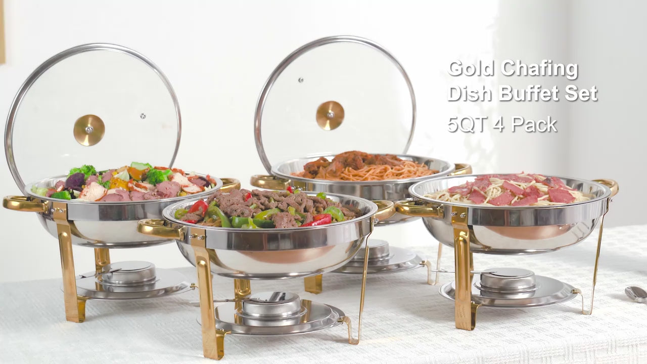 WARMOUNTS 2/4 Pack Golden & Silvery 5QT Chafing Dishes for Buffet with Glass Lid - Food-Grade Stainless Steel Chafers and Buffet Warmers with Lid Holder