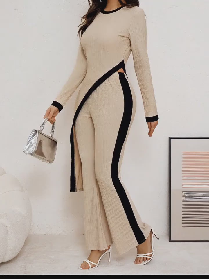 2pcs set for women with asymmetric hem T-shirt and bell-bottom pants set